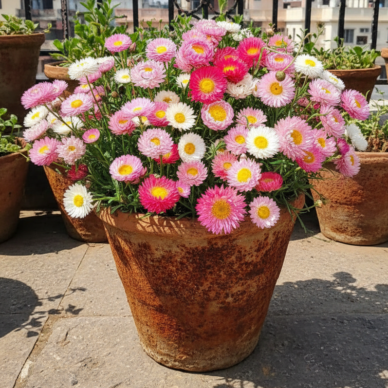Buy Accroclinum Flower Mix Seeds | Rhodanthe Manglesii | Winter To Spring Season | Easy to grow | SeedsKart