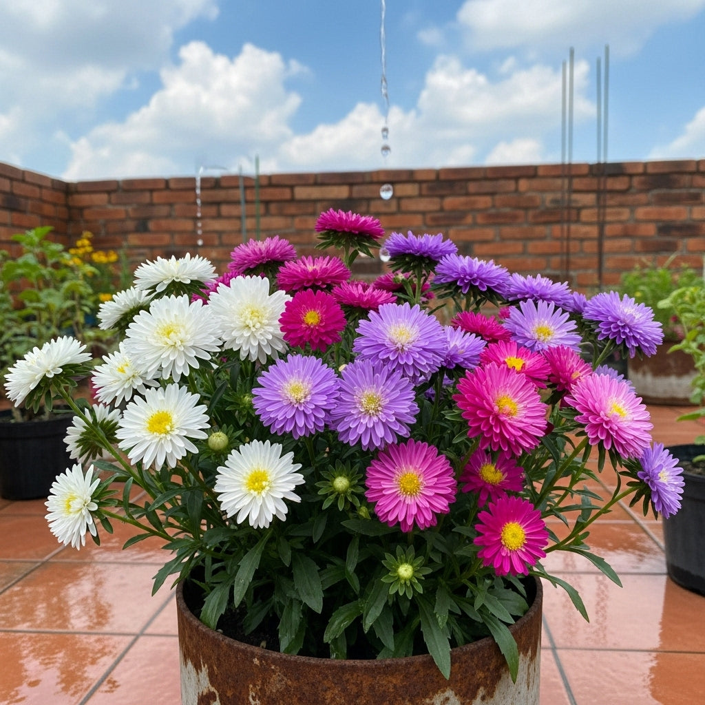 Buy Aster Double Mix Flower Seeds | Callistephus Chinensis Seeds | Winter Season | Easy to grow | SeedsKart