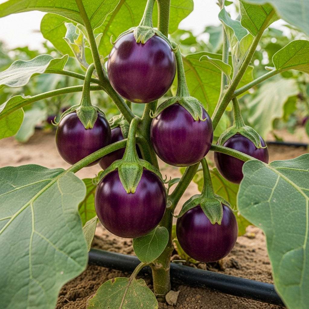 Buy Hybrid Brinjal F1 Purple Round Seeds Online – Ideal for Pots, Terrace & Kitchen Gardens | Eggplant Seeds |SeedsKart