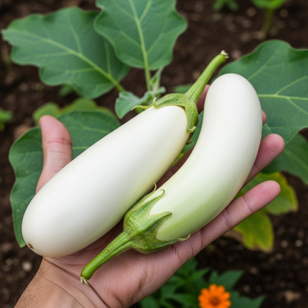 Buy Online Brinjal White Long Hybrid Seeds – Easy Growing, High Germination Rate | SeedsKart