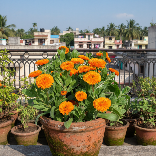 Buy Calandula Ball Double Orange Flower Seeds | Calendula Officinalis Seeds | Winter Season | Easy To Grow | SeedsKart