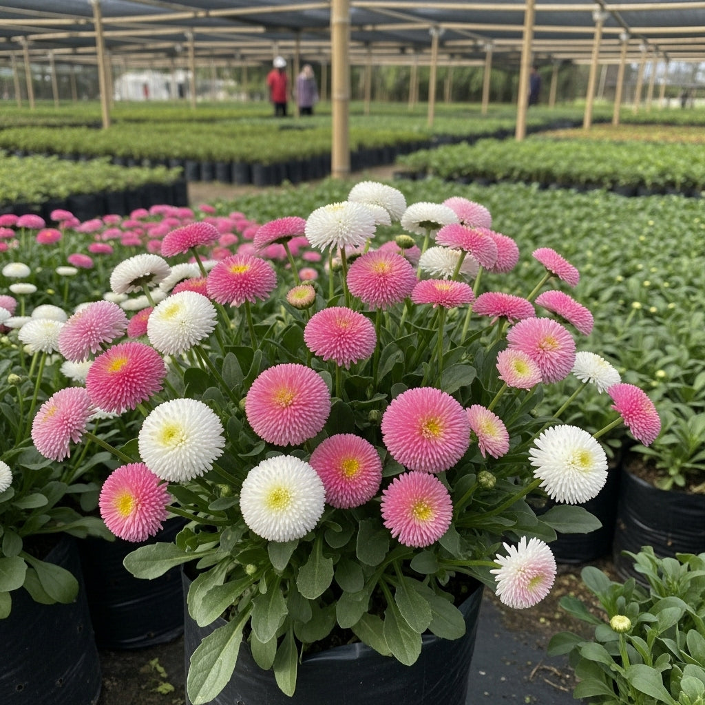 Buy Daisy Flower Double Mixed Seeds | Bellis Montrosa | Spring And Monsoon Season | Easy To Grow | SeedsKart