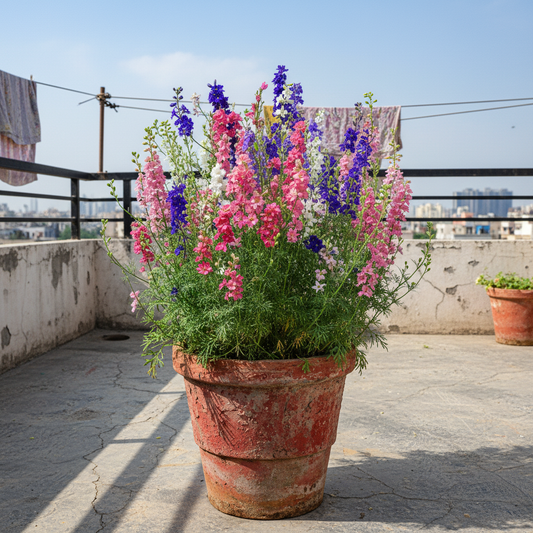 Buy Larkspur Flower Gaint Imperial Mixed Seeds  | Delphinium Flower Seeds | Winter Seasons | Easy To Grow | SeedsKart