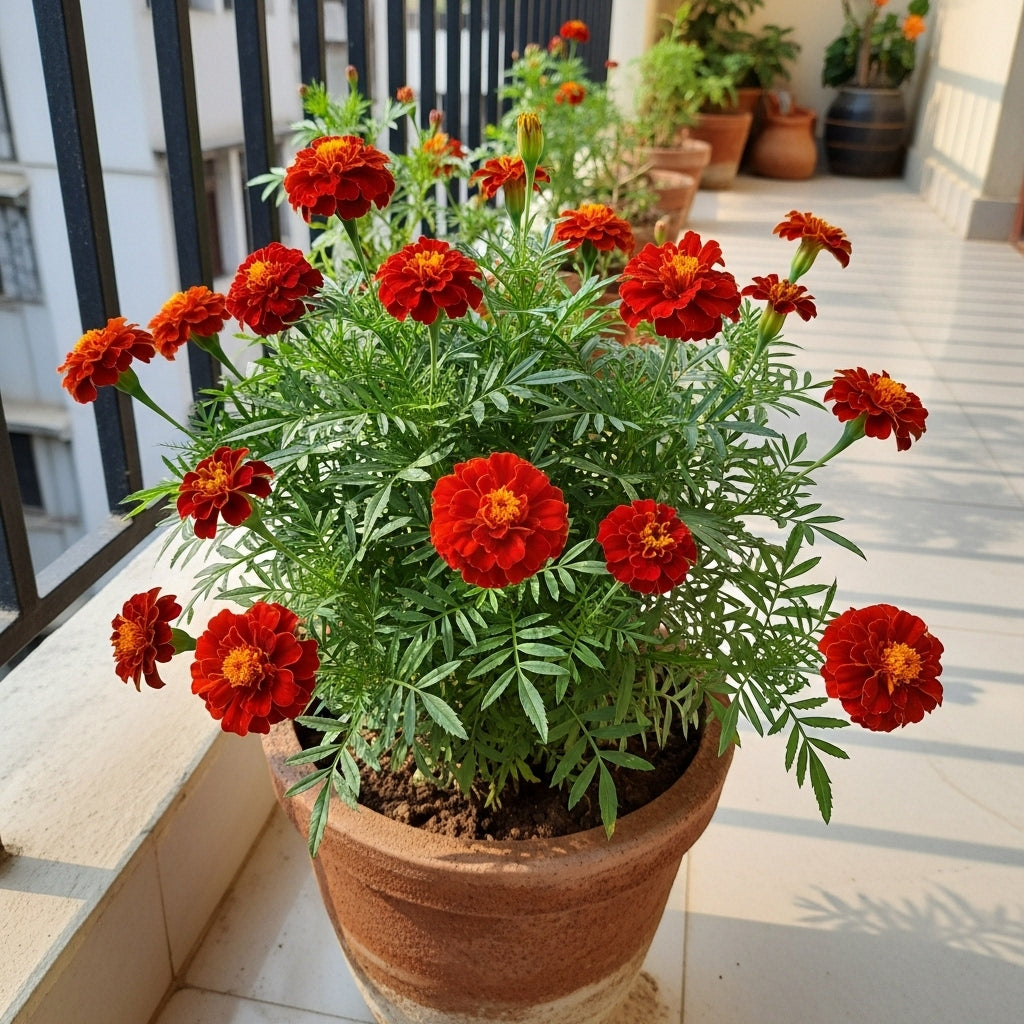 Buy French Marigold Flower Maroon Seeds | Tagetes Patula | Monsoon Season | Easy To Grow | SeedsKart